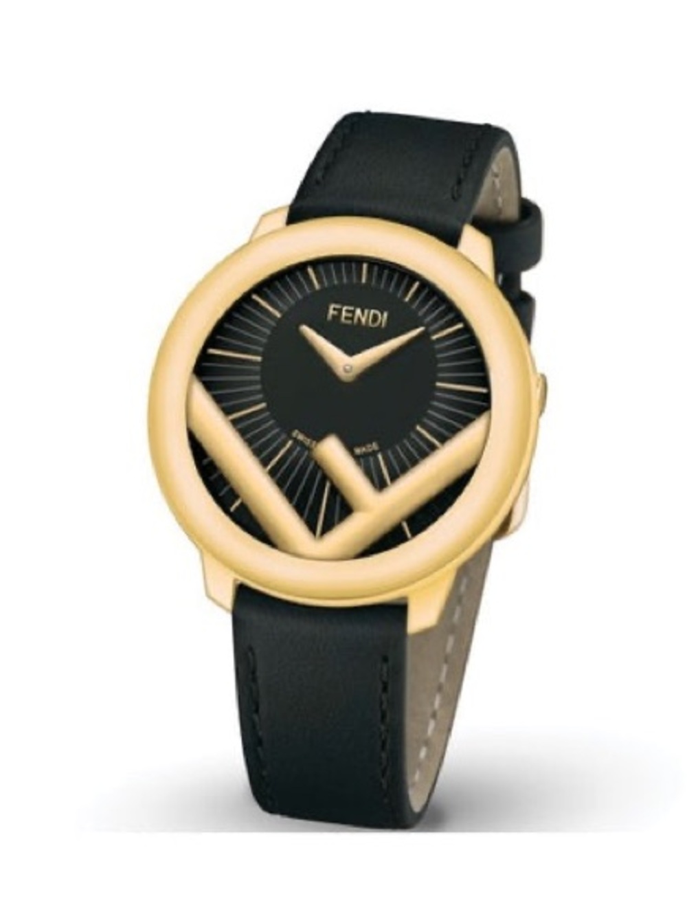 Fendi Run Away 36mm Yellow Gold Black Dial Watch (Model F710431011